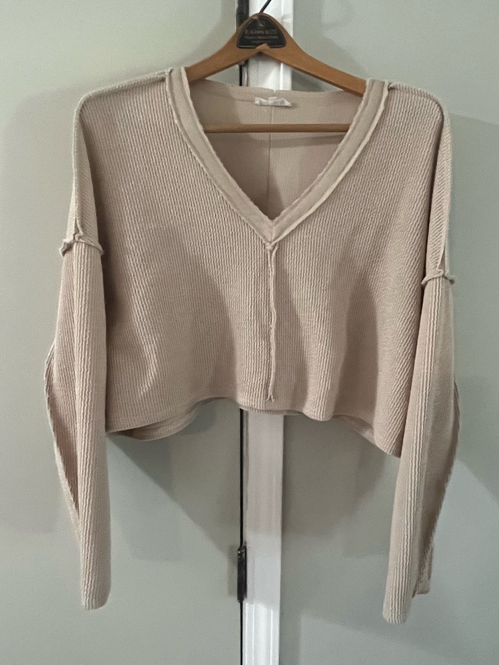 Mimosa V-Neck Cropped Knit Top, Beige, Medium